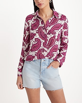 Relaxed Paisley Half Button Up Portofino Shirt Multi-Color Women's