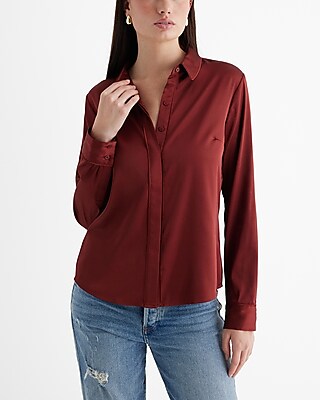 Relaxed Satin Portofino Shirt Red Women's XS