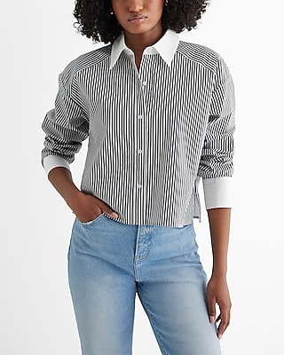 Striped Cropped Boyfriend Portofino Shirt Multi-Color Women's XS