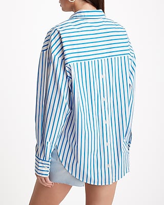 Striped Button Back Boyfriend Portofino Shirt Blue Women's XS