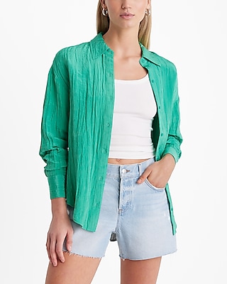 Crinkle Boyfriend Portofino Shirt Green Women's S