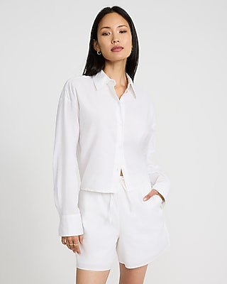Linen-Blend Cropped Boyfriend Shirt