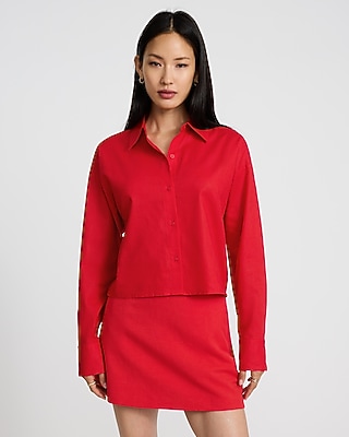 Linen-Blend Cropped Boyfriend Shirt