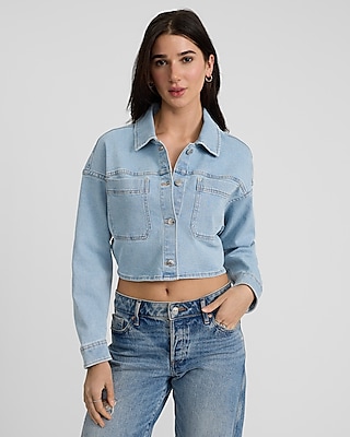 Denim Cropped Shacket Blue Women's S