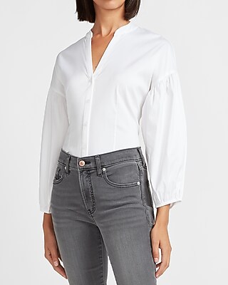 Image of Balloon Sleeve Button-Up Shirt White Women's XXS