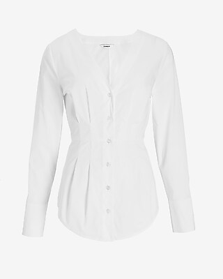 Cinched Waist Button Front Shirt White Women's S