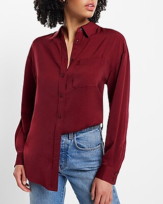 Satin Boyfriend Portofino Shirt Red Women's XS