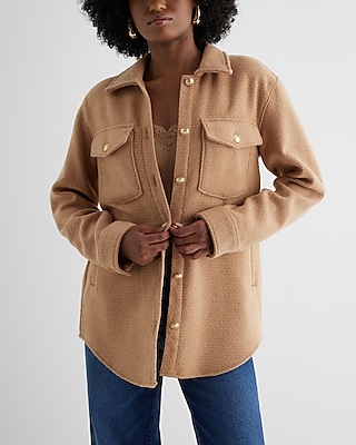 Tweed Novelty Button Oversized Shacket Brown Women's S