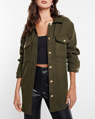 Tweed Novelty Button Oversized Shacket Green Women's S