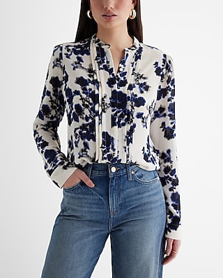 Slim Floral Pleated Portofino Shirt Multi-Color Women's XL
