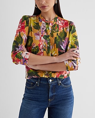 Slim Floral Pleated Portofino Shirt