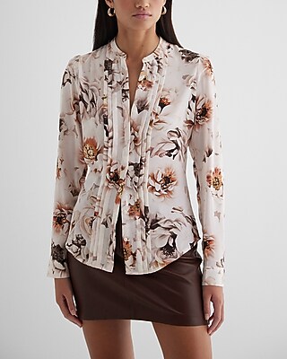 Slim Floral Pleated Portofino Shirt