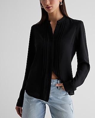 Relaxed Pleated Portofino Shirt Black Women's L