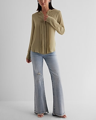 Relaxed Pleated Portofino Shirt Green Women's XS