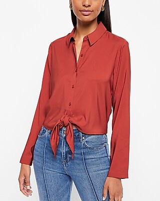 Tie Front Relaxed Portofino Shirt Orange Women's XXS