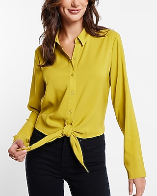Tie Front Relaxed Portofino Shirt Green Women's XXS