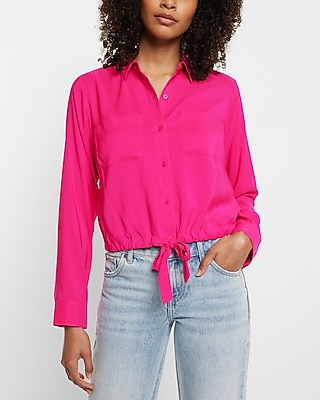 Relaxed Cinched Tie Bottom Portofino Shirt Pink Women's XS