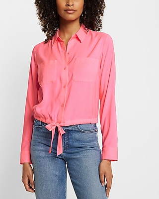 Relaxed Cinched Tie Bottom Portofino Shirt Pink Women's XS