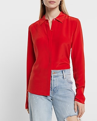 Silk Slim Portofino Shirt Red Women's L