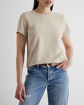 Crew Neck Back Split Hem Gramercy Tee Neutral Women's XS