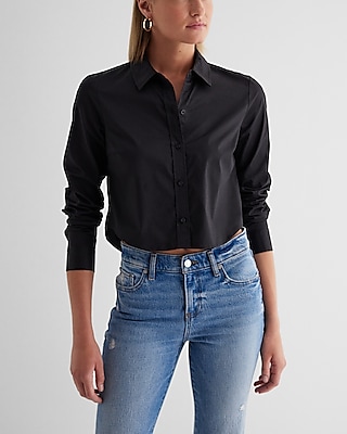 Cotton Cropped Portofino Shirt Black Women's XL