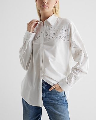 Eyelet Lace Poplin Button Up Shirt