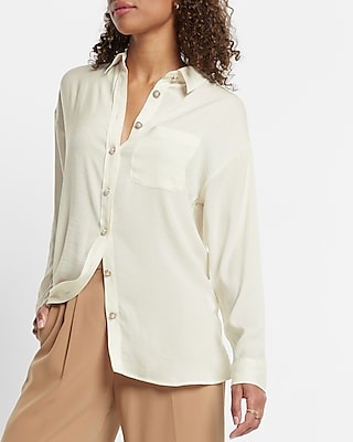Satin One Pocket Pearl Button Boyfriend Portofino Shirt