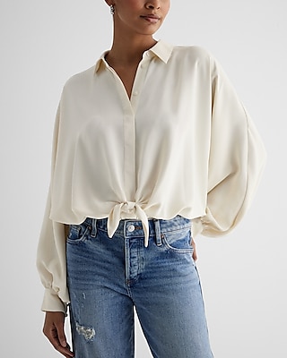 Tie Front Shirt Bodysuit White Women's XS