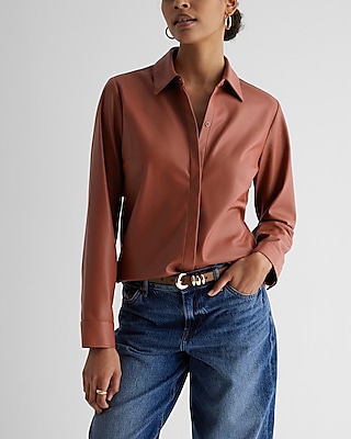 Faux Leather Relaxed Portofino Shirt Brown Women's XS