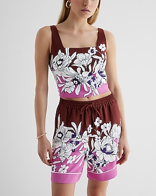 Floral Color Block Square Neck Crop Top