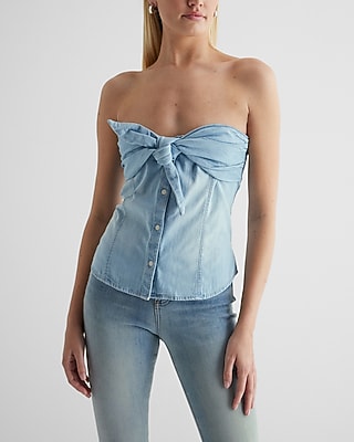 Denim Bow Button Up Tube Top