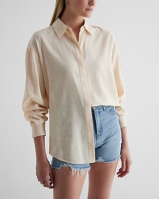 Linen-Blend Striped Boyfriend Portofino Shirt