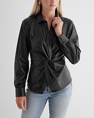 Faux Leather Twist Front Shirt