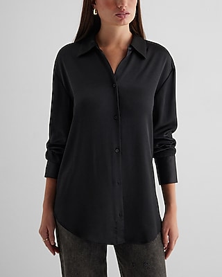 Satin Boyfriend Portofino Shirt Black Women's S