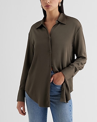 Satin Boyfriend Portofino Shirt Green Women's M
