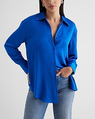 Satin Boyfriend Portofino Shirt Blue Women's XS