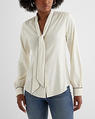 Slim Satin Tipped Tie Neck Portofino Shirt