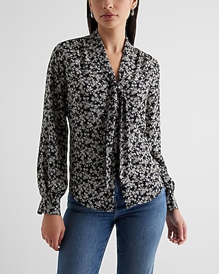 Floral Tie Neck Slim Portofino Shirt
