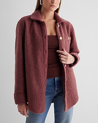 Teddy Novelty Button Shacket Purple Women's M