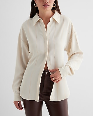 Metallic Satin Striped Boyfriend Portofino Shirt