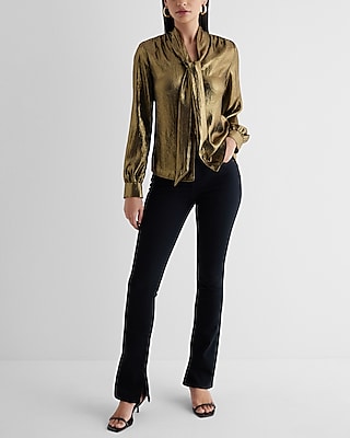 Metallic Relaxed Tie Neck Portofino Shirt