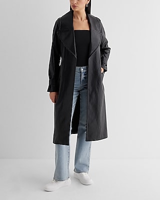 Faux Leather Belted Trench Coat