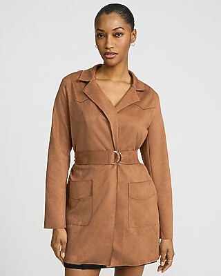 Faux Suede Belted Coat