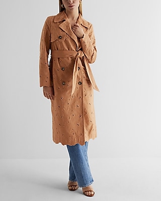 Floral Cutout Belted Trench Coat