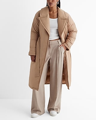 Belted Puffer Trench Coat Brown Women's L
