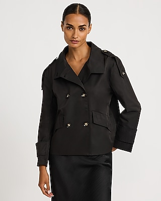 Double Breasted Funnel Neck Cropped Trench Coat