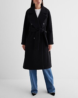 Faux Wool Double Breasted Signature Wrap Coat Black Women's M