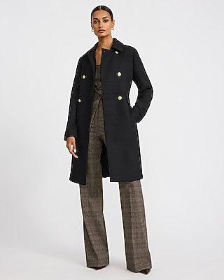 Faux Wool Double Breasted Military Trench Coat