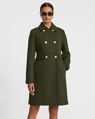 Faux Wool Double Breasted Military Trench Coat