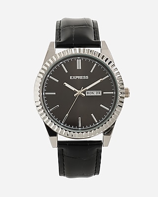 Black Croc-Embossed Faux Leather Watch Black Men's One Size